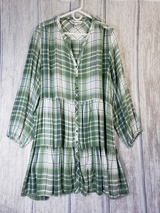 Tantrums Dresses & Skirts - Tantrums 3/4 Sleeve Tiered tunic dress Kelly Green & Cream plaid 2X Cottagecorel